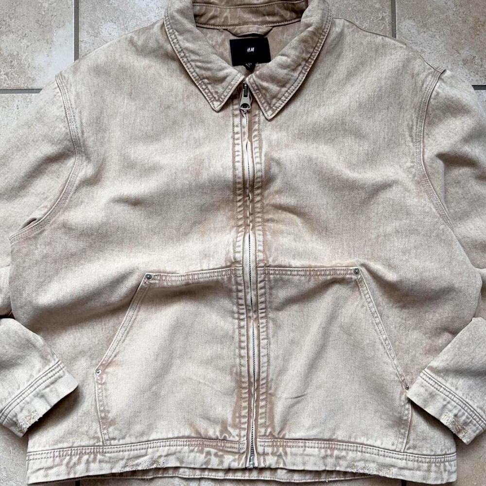 H&M Cream Denim Zip Up Jacket - Size L
